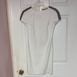 BCBGMaxAzria White Mini Dress with Black Shoulder Detail